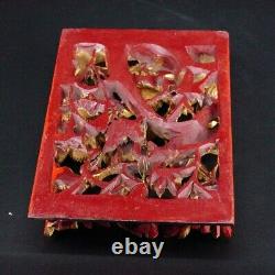 Chinese Hand 3D Carved Gold Gilt Wood Wall Panel Birds and Floral lacquer 10x6