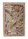 Chinese Hand Carved Polychrome Painted Panel, Deeply Carved Phoenix Bird Flowers