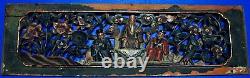 Chinese Painted Wood Pierced Carved Panel 3 Immortals / Scholars & Flowers