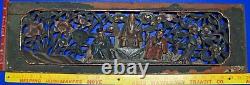 Chinese Painted Wood Pierced Carved Panel 3 Immortals / Scholars & Flowers