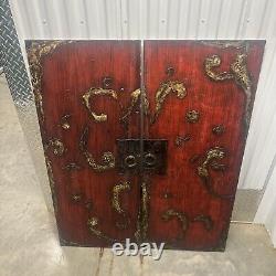 Chinese Red & Gilt Wooden Carved Door Panel, 2 pieces Reproductions