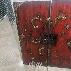 Chinese Red & Gilt Wooden Carved Door Panel, 2 pieces Reproductions