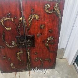 Chinese Red & Gilt Wooden Carved Door Panel, 2 pieces Reproductions