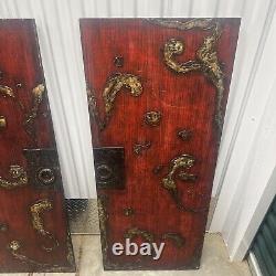 Chinese Red & Gilt Wooden Carved Door Panel, 2 pieces Reproductions