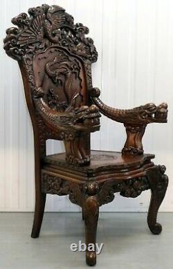 Chinese Throne Armchair Arched Back Carved Arms With Three Dragon In Panel