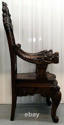 Chinese Throne Armchair Arched Back Carved Arms With Three Dragon In Panel