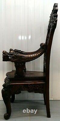 Chinese Throne Armchair Arched Back Carved Arms With Three Dragon In Panel