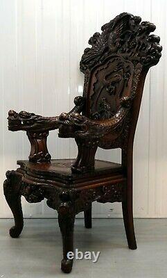 Chinese Throne Armchair Arched Back Carved Arms With Three Dragon In Panel