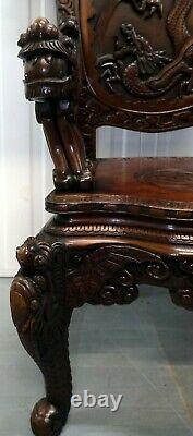 Chinese Throne Armchair Arched Back Carved Arms With Three Dragon In Panel