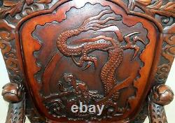 Chinese Throne Armchair Arched Back Carved Arms With Three Dragon In Panel