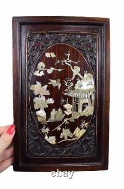 Chinese Vietnamese Carved Wood Mother of Pearl Inlaid Wall Panel 19th. C Asian