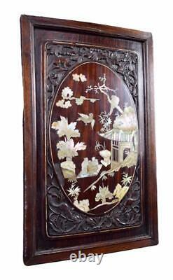 Chinese Vietnamese Carved Wood Mother of Pearl Inlaid Wall Panel 19th. C Asian