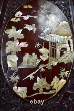 Chinese Vietnamese Carved Wood Mother of Pearl Inlaid Wall Panel 19th. C Asian