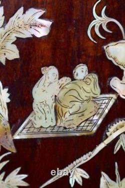 Chinese Vietnamese Carved Wood Mother of Pearl Inlaid Wall Panel 19th. C Asian