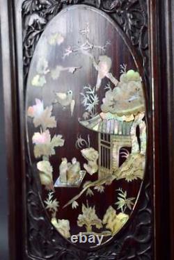 Chinese Vietnamese Carved Wood Mother of Pearl Inlaid Wall Panel 19th. C Asian