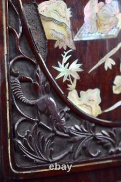 Chinese Vietnamese Carved Wood Mother of Pearl Inlaid Wall Panel 19th. C Asian