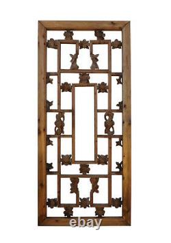 Chinese Vintage Rectangular Wood Floral Carving Wall Panel cs2240