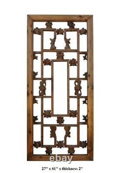 Chinese Vintage Rectangular Wood Floral Carving Wall Panel cs2240