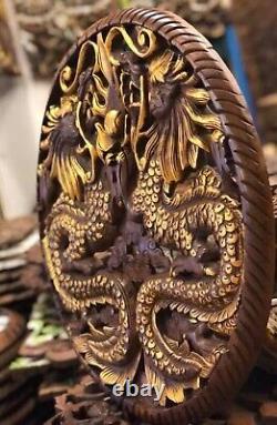 Chinese Wood Panel Dragon Carving Teak Wall Art Hanging Sculpture Wall Hanging