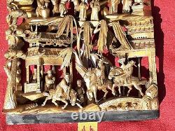 Chinese art Member of imperial Gilt Gold Carved Wood Plaque Panel wall art 26