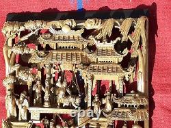 Chinese art Member of imperial Gilt Gold Carved Wood Plaque Panel wall art 26