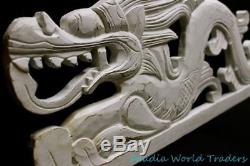Cosmic Dragon Naga Panel Whitewash Rustic carved wood Bali Wall Art left 39