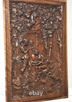 Couple galant scene wood carving panel Antique french architectural salvage 29