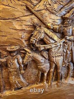 Crusaders The Crusades 3D Wood Carving Baso Relief Wall Panel Large Signed VTG