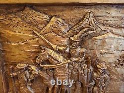 Crusaders The Crusades 3D Wood Carving Baso Relief Wall Panel Large Signed VTG