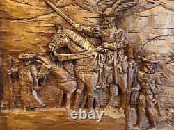 Crusaders The Crusades 3D Wood Carving Baso Relief Wall Panel Large Signed VTG