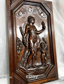 Cupidon Aphrodite wood carving panel Antique french architectural salvage