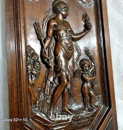 Cupidon Aphrodite wood carving panel Antique french architectural salvage