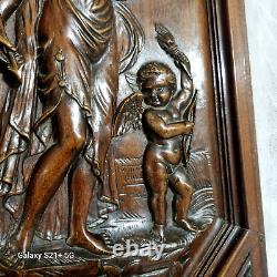 Cupidon Aphrodite wood carving panel Antique french architectural salvage