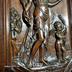 Cupidon Aphrodite wood carving panel Antique french architectural salvage