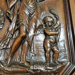 Cupidon Aphrodite wood carving panel Antique french architectural salvage