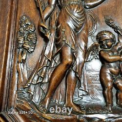 Cupidon Aphrodite wood carving panel Antique french architectural salvage