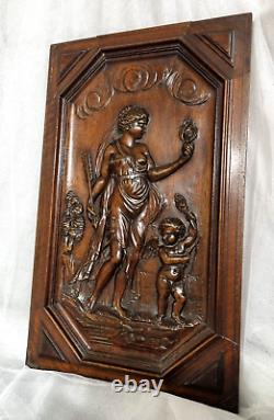 Cupidon Aphrodite wood carving panel Antique french architectural salvage