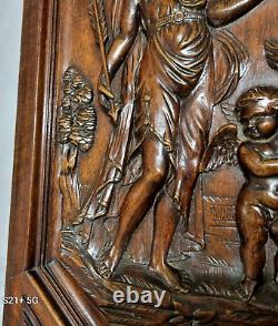 Cupidon Aphrodite wood carving panel Antique french architectural salvage