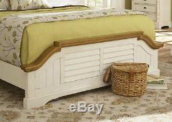 DELIA 5 pieces Country Cottage Brown Oak & White Bedroom Set w. King Panel Bed