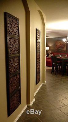 Decorative Brown Carved Wood Panel Living Room Wall Sculpture Tuscan Home Decor