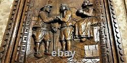 Decorative britany scene wood carving panel Antique french architectural salvage
