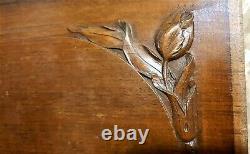 Decorative flower walnut wood carving panel Antique french architectural salvage
