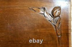 Decorative flower walnut wood carving panel Antique french architectural salvage