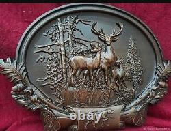 Deer Hunting Hunting Dog Carved Panel painting NATURAL WOOD BEECH SOLID