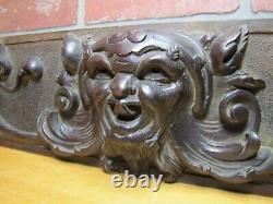 Devil Beast Head Licking Tongue Antique Wooden Carved High Relief Salvage Panel