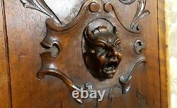 Devil demon scroll leaf wood carving panel Antique french architectural salvage