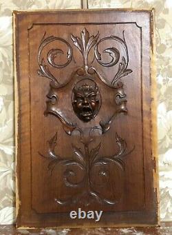 Devil demon scroll leaf wood carving panel Antique french architectural salvage
