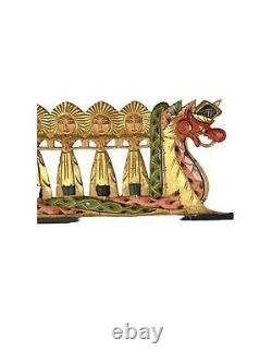 Dragon Boat Hand Carved Wood Panel Vintage Bali Art Decor