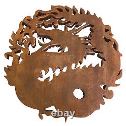 Dragon Naga Bali Wall Art Relief Round Panel Hand Carved Wood Asian Decor 12