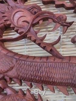 Dragon & Phoenix Wood Carving Panel Bali Powerful Auspicious